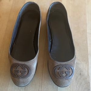 GUCCI Ballet Flat, Copper/Gold/Brown Suede, Size 37.5 (US 7.5)